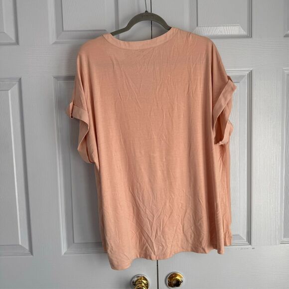 NWOT Calvin Klein XL Peach Roll Tab Short Sleeve V Neck Career Top - Picture 5 of 9